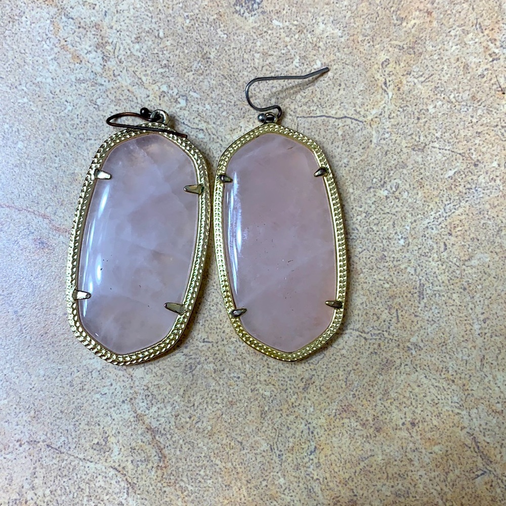 Elle Gold Drop Earrings In Rose Quartz